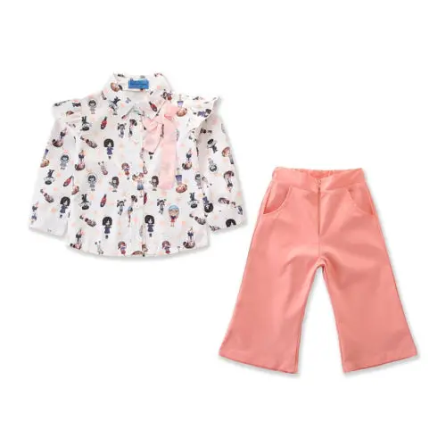 Стильные комплекты одежды для маленьких девочек; шифоновый топ принцессы для девочек + широкие штаны; одежда; комплект из 2 предметов с