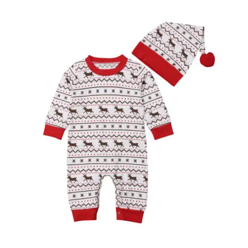 

Baby Christmas Clothes Newborn Baby Boy Girl Christmas Deer Romper Hat 2pcs Jumpsuit Outfits Clothes Size 0-18M
