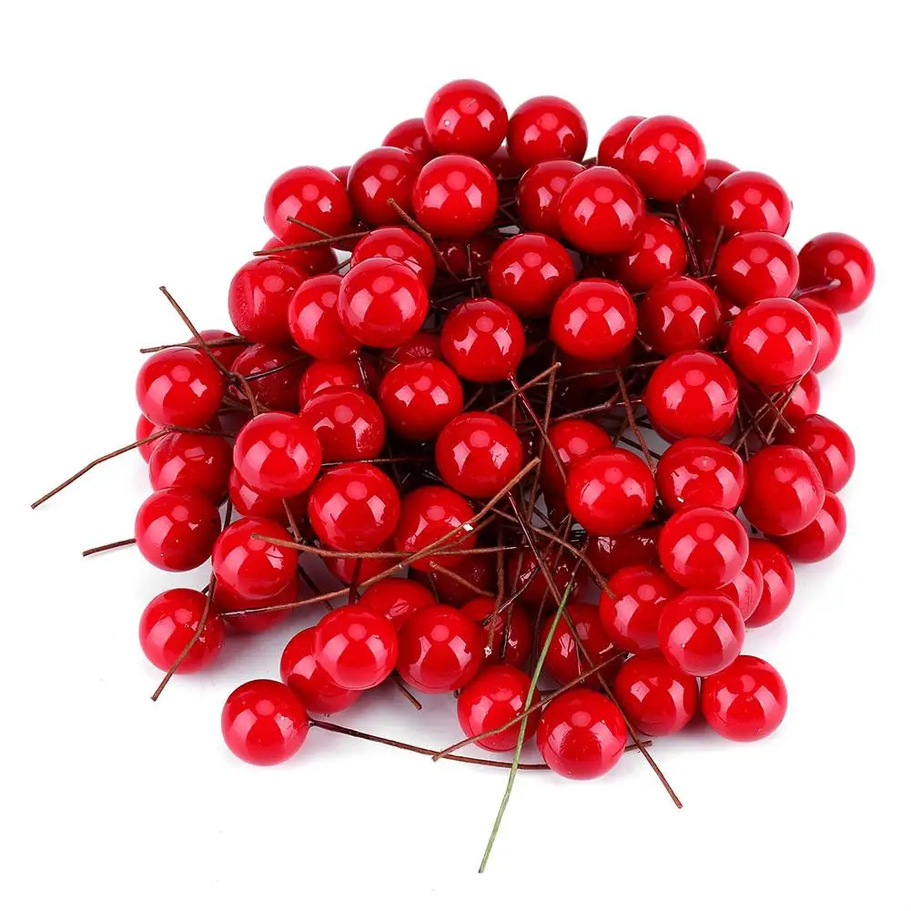 

Top Sale 100pcs Artificial Red Holly Berry Christmas Home Berry Vivid Red Holly Berry Berries Decoration Hanging Ornaments