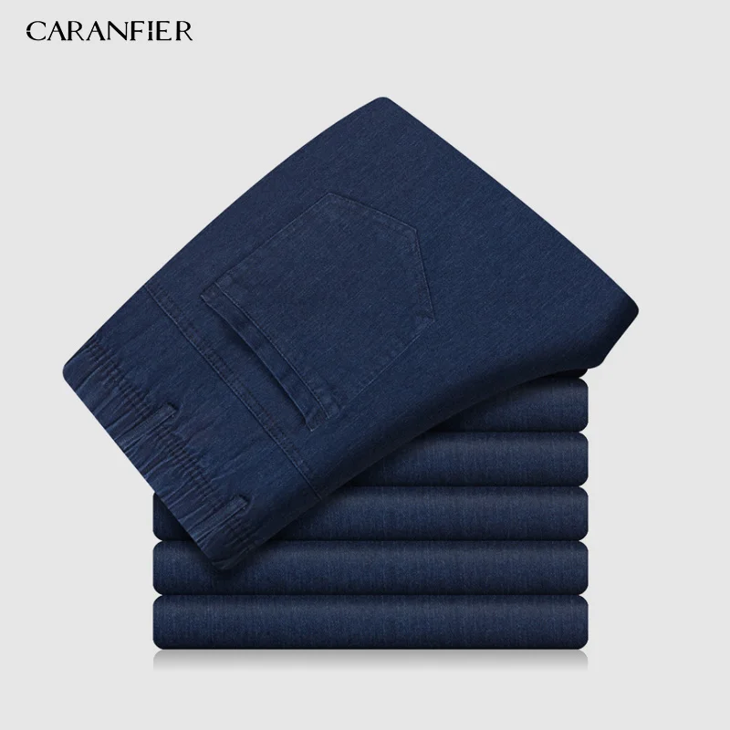 

CARANFIER High Quanlity Men Elastic Waist Denim Jeans Classic Pants Summer Baggy 2019 New Stretch Jeans Men Elasticity Jeans