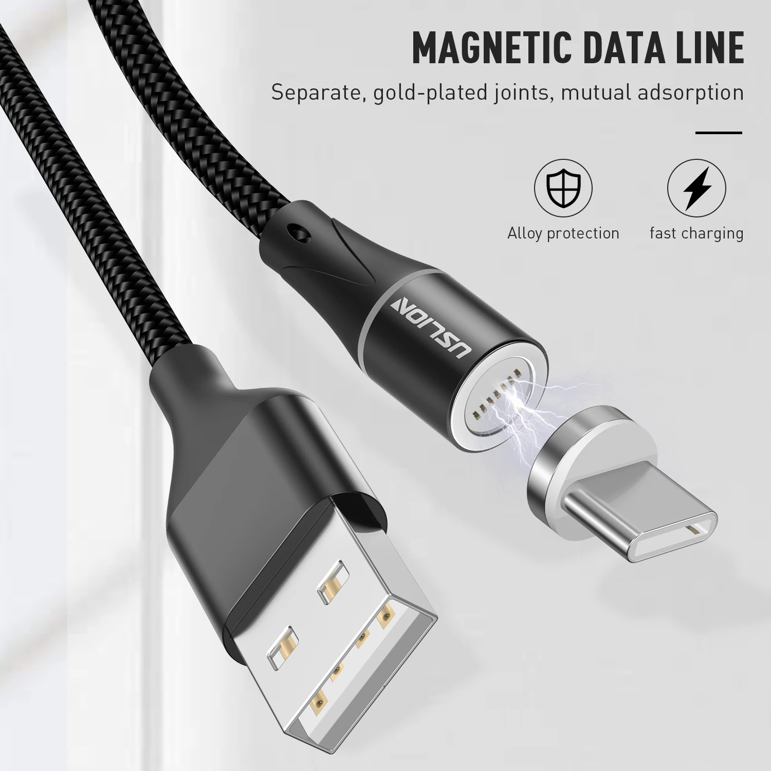 USLION المغناطيسي نوع-C كابل يو اس بي 1 m 3A الهاتف المغناطيس كابل سريعة شاحن USB مايكرو نوع C كابل شاحن المحمول سريع شحن سلك
