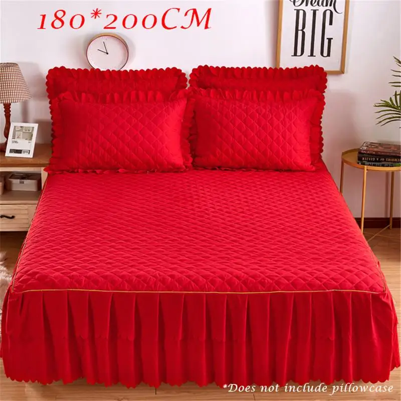 

2019 New Solid Fitted Sheet Cover Graceful Bedspread Lace Fitted Sheet Bedroom Bed Cover Skirt Wedding Housewarming Gift