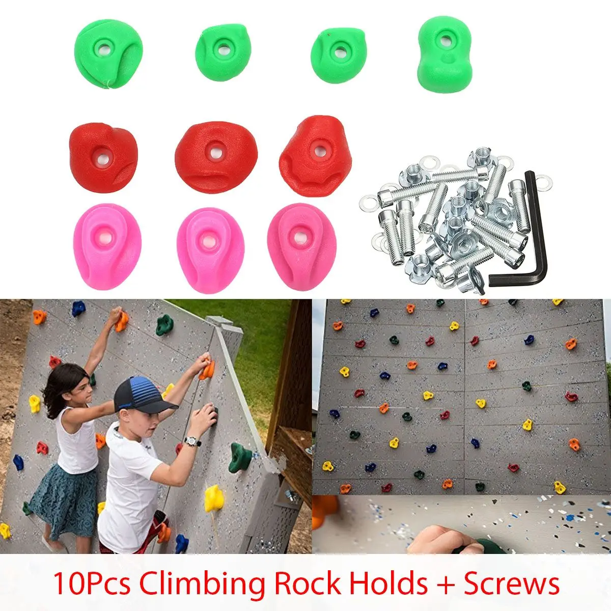 10PCS KIDS TEXTURED ROCK WALL CLIMBING HAND HOLDS SET INDOOR/OUTDOOR/PLAYGROUND