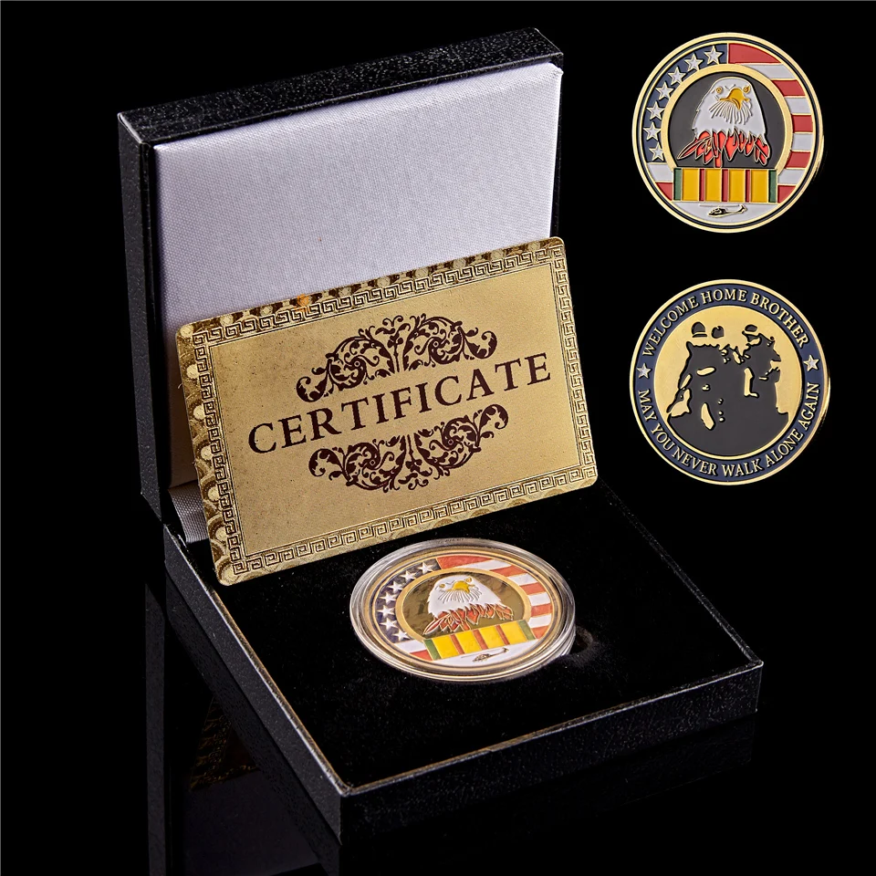 

2019 USA Gold/Silver Challenge Souvenir Welcome Home Brother Military Token Coin W/Luxury Black Box