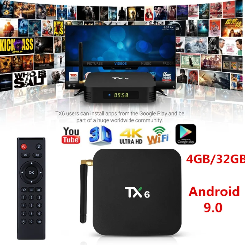 ТВ приставка TX6 Smart Android 9 0 4G 32G BT 4 1 Поддержка Dual Wifi 2 4G/5 GHz Youtube H.265 телеприставка