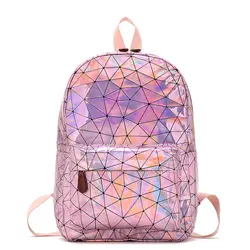 Уличный Стиль Для женщин голограмма обучения рюкзак геометрический из искусственной кожи лазерные рюкзаки для девочек женская школьная