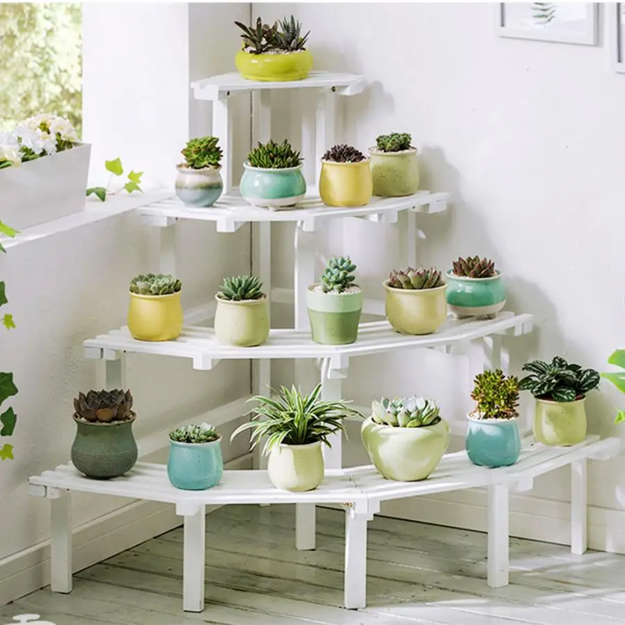 

Flower Pot Stand Plant 4 Tiers Pine Wood Corner Flower Pot Stand Plant Display Shelf Garden Decor