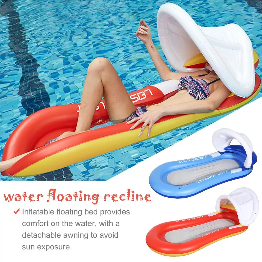 Best Inflatable Awning Floating Bed PVC Folding Chair Outdoor Waterproof Hammock 2019 New Mesh Lazy Floating Bed Swimming Pool Mat