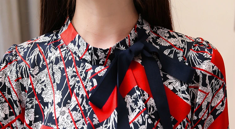  Fashion plus size tops women blouses 2019 print chiffon blouse shirt bow collar office blouse long 
