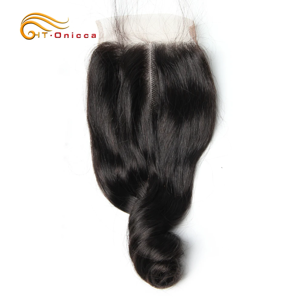 

Loose Wave Closure 4X4 Brazilian Human Hair Closure Non Remy Hair Extensions Free Middle Three Part Lace Closure Natural Color