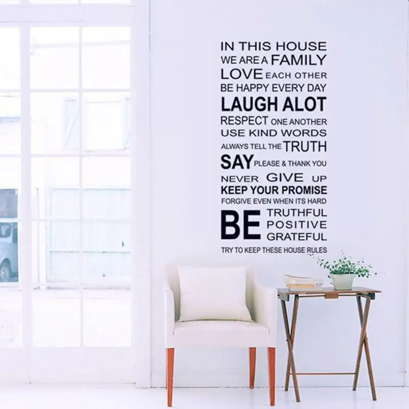 

English Proverbs Removable PVC Wall Sticker Family House Rules Room Decal Art Bathroom Living Room Toilet Sticker Home Decor