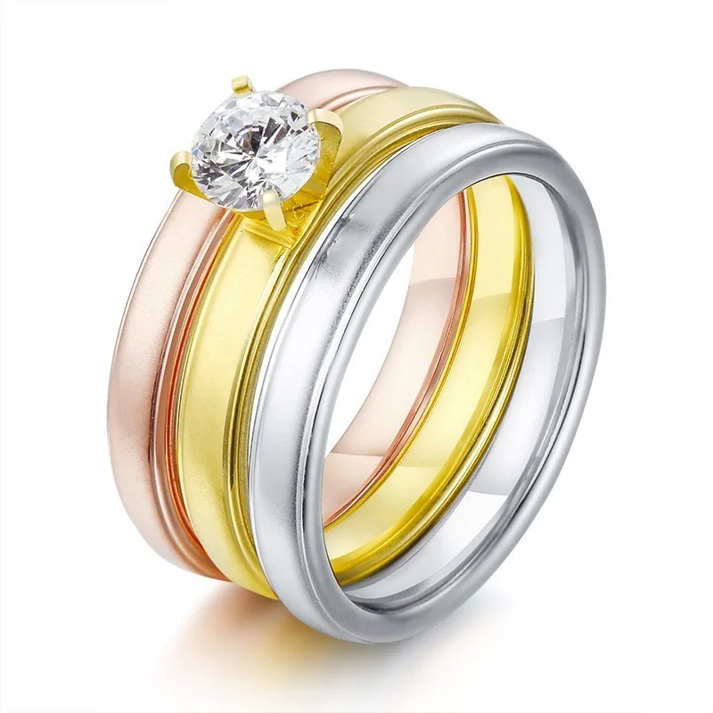 Women Tri-Tone Cubic Zirconia Stainless Steel Stackable Ring | Украшения и аксессуары