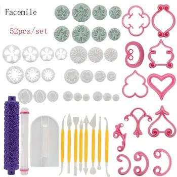 

52-Piece Cake Decorating Icing Tips Tool Styling Tool Biscuit Roller Baking Tool Fondant Cake Cutter Mold