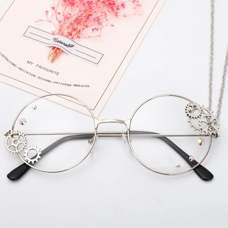Oulylan стимпанк очки рамки для женщин Винтаж прозрачные линзы очки дамы Лолита шестерни цепи украшения золотые оправы для очков