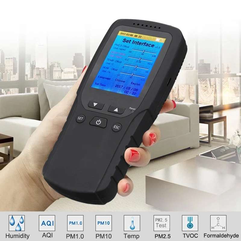 

Intelligent LCD Digital Formaldehyde Detector Meter Formaldehyde Air Quality Tester Sensor HCHO TVOC PM2.5 Meter Air Analyzers