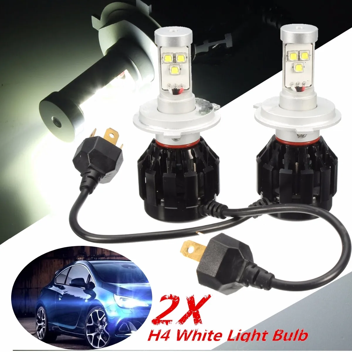 

2Pcs H4 60W 6000LM 6000K LED White Light Hi-Lo Beam Bulbs Lamp Car Headlight DC12V