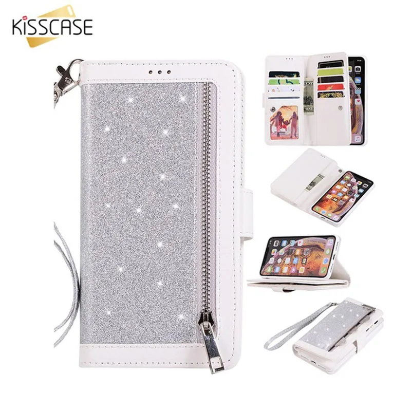 

KISSCASE Glitter Wallet Case For Samsung Galaxy S10 Lite S9 S8 Plus S7 Edge A6 Plus 2018 Leather Flip Phone Cover Card Slot Capa