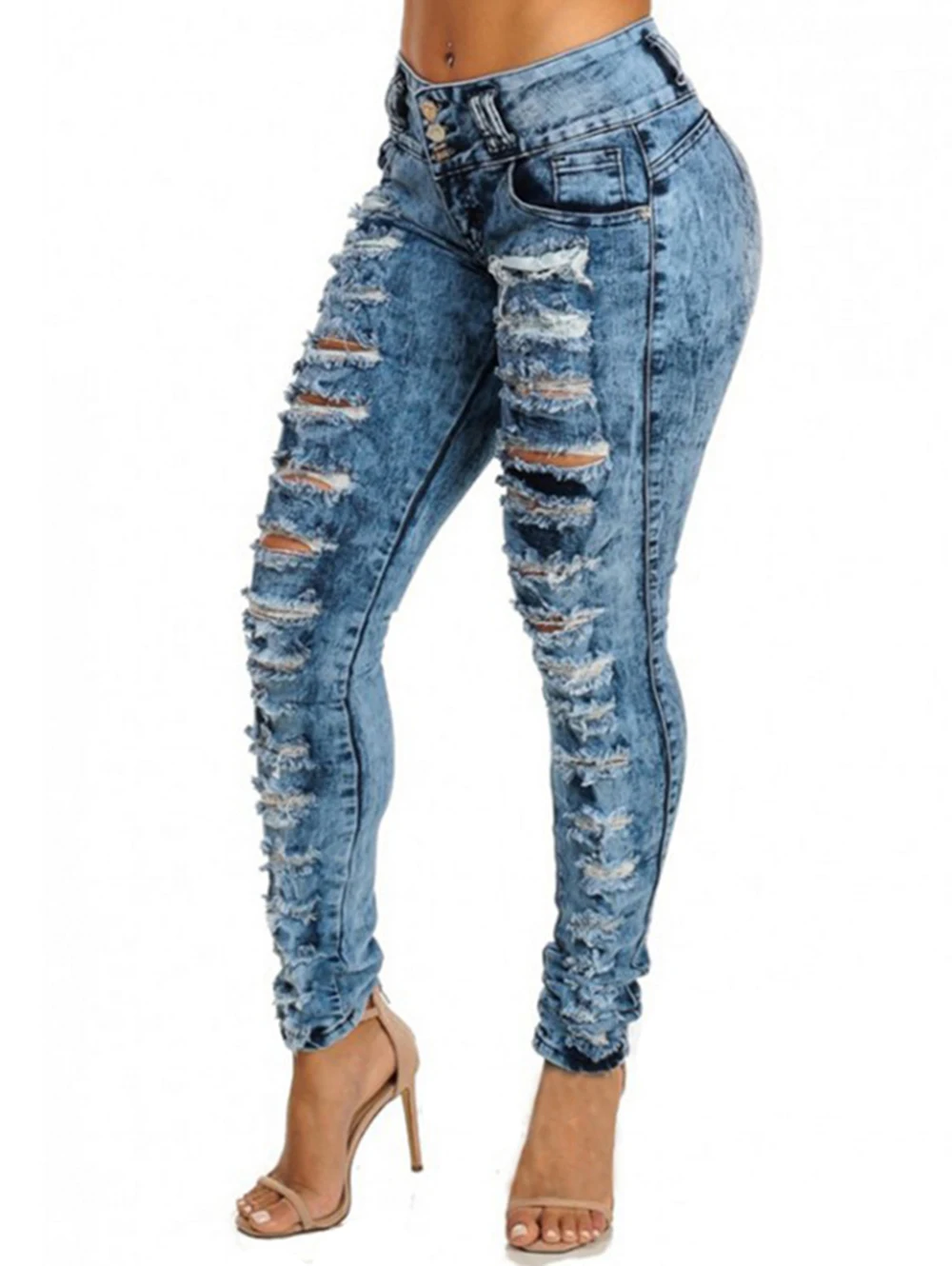 

Sovalro Women Sexy High Waist Pencil Jeans Casual Blue Ripped Denim Pants Lady Long Skinny Slim Jeans Fashion Streetwear