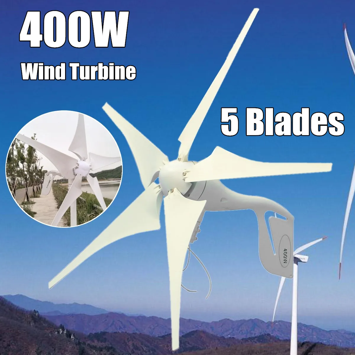 

400W Wind Turbinen Generator 5 Blades DC 12V-24V + Windmill Charge Waterproof Controller Set Fit for Home Or Camping