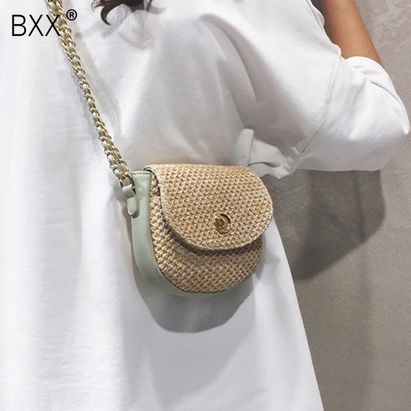 

[BXX] 2019 New Arrival Women's PU Leather Bag Vintage Straw Weaving Falp Chains Female Single Shoulder Crossbody Bag 10C965