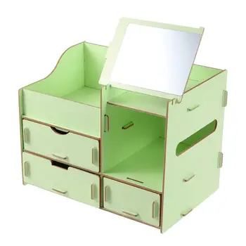 

DIY Multifunctional Wooden Desktop Comestics Toiletry Organizer Makeup Storage Box Case with Mirror