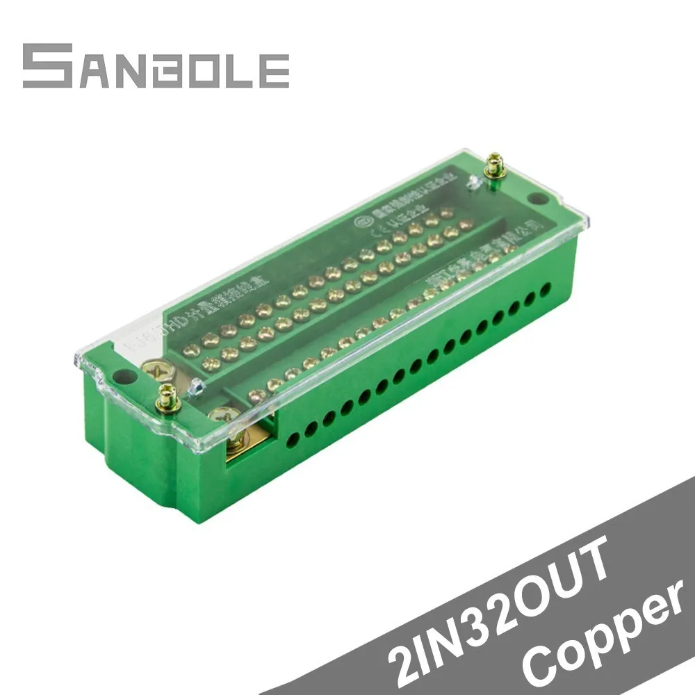 

Terminal Blocks 2-in 32-out Copper Connection Box Single-phase Household Part Line Meter Box Lighting FJ6 Connector