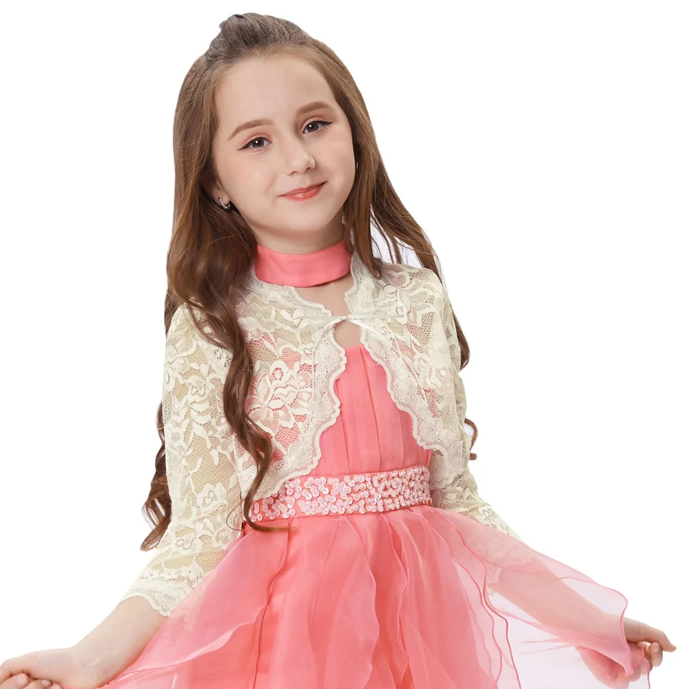 

GK Children Kids Girls Lace 3/4 Sleeve Spring Summer Open Front Kawaii Shrug Bolero White Black Cardigan