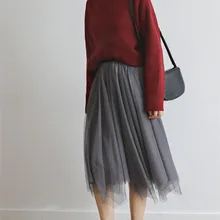 Новинка, Весенняя модная нестандартная сетчатая юбка в складку, женские многоуровневые юбки средней длины с высокой талией, эластичные повседневные юбки