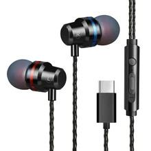 سماعة أذن روبوتسكي نوع C محرك ديناميكي HiFi سماعات أذن USB-C داخل الأذن سماعة ألعاب رياضية معدنية مع ميكروفون لشاومي هواوي Letv(China)