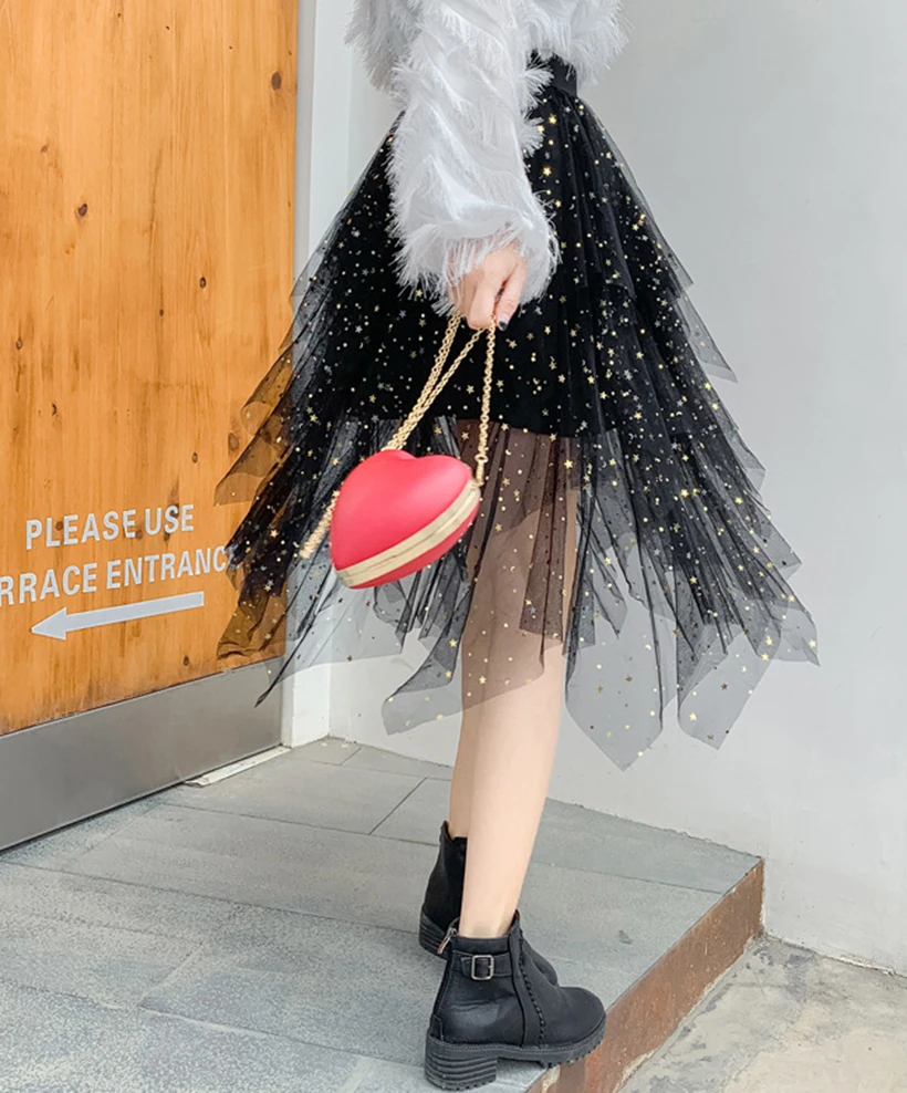 

2019 Spring and summer new style Mesh high waist shirt Irregular mesh shirt High waist bottom temperament shirt