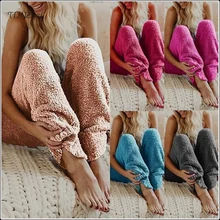 2019 Winter Woman/Man Thick Flannel Pajama Pants Loose Warm Homewear Plus Big Size Couple Trouser Solid Color Mid Wait Sleepwear