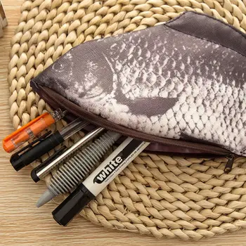 

1PC Fish Shape Zipper Pencil Case Large Capacity Pen Bag Cosmetic Brushes Storage Bag Makeup Box School Supplies Funny Gift