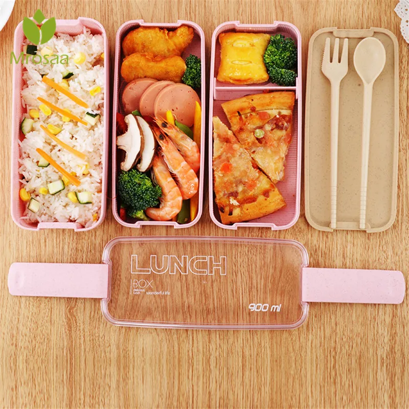 

900ml Healthy Material Lunch Box 3 Layer Wheat Straw Bento Boxes Microwave Dinnerware Food Storage Container Lunchbox