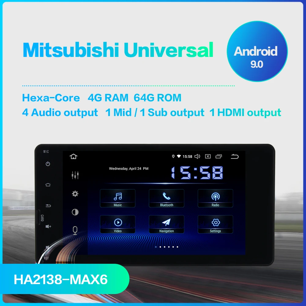 Dasaita Автомагнитола Android 9,0 для Mitsubishi GP Lancer Outlander Pajero EX ASX triton TDA7850 64G rom " мульти сенсорный экран HDMI