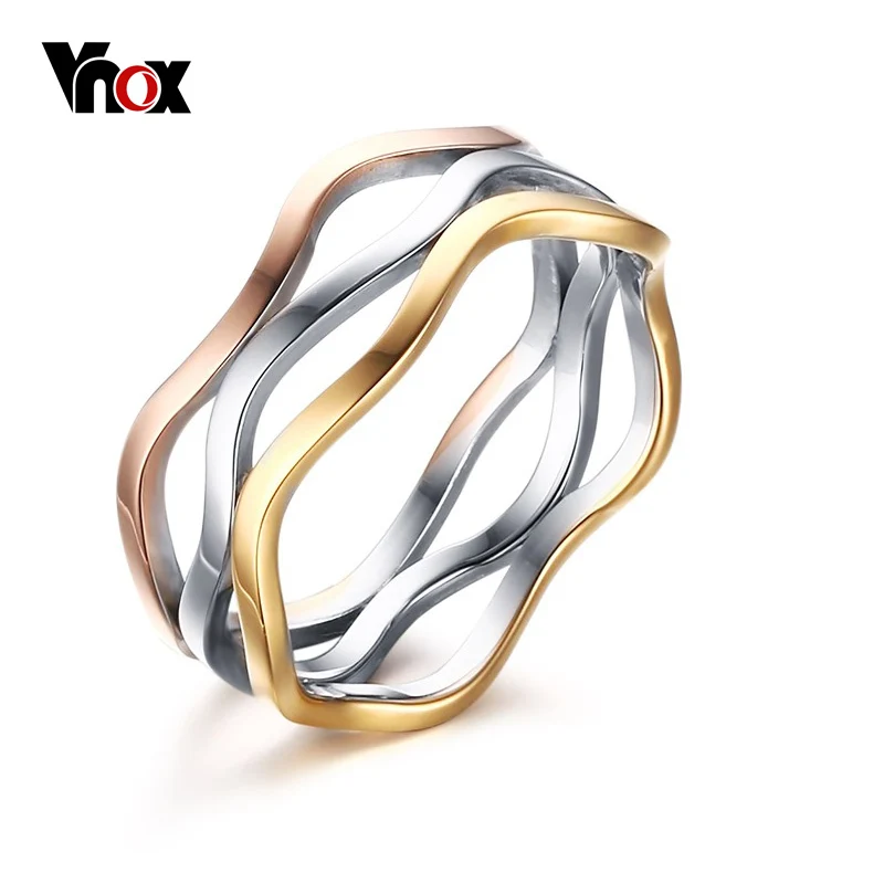 

Vnox Elegant Wedding Rings for Women New Fashion 3 Colors Engagement Rings Women Jewelry free gift box