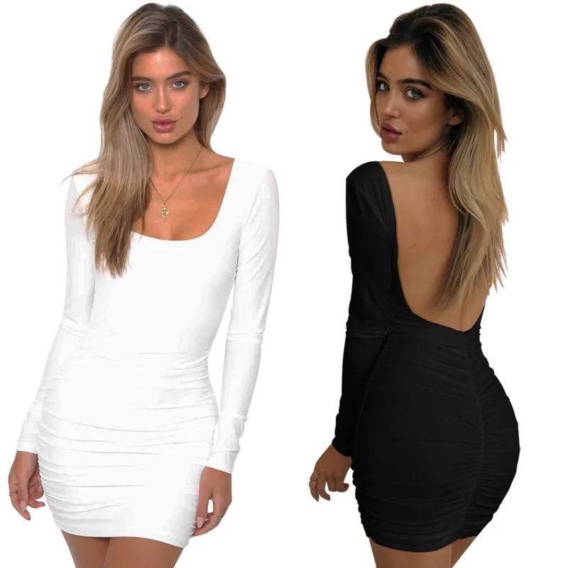 

Try Everything 2019 New Fashion Summer Dress Women Black Short Mini Bodycon Dress Long Sleeve Backless Sexy Dress For Women