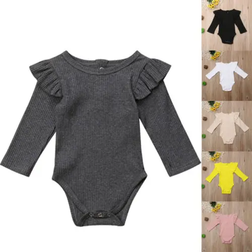 

FOCUSNORM Baby Boy Girl Fashion Bodysuit Autumn Spring Sunsuit Jumpsuit Newborn Clothes Long Swings Sleeve Warm Solid Bodysuits
