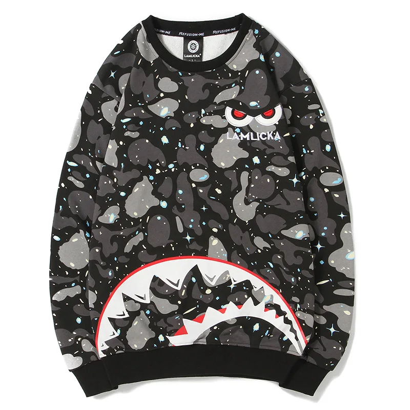 

Ape Thrash New Shark Camouflage Guard In Long-sleeved Youth Loose Pullovers Short Cotton Casual O-neck Print Hip Hop Hot Sale