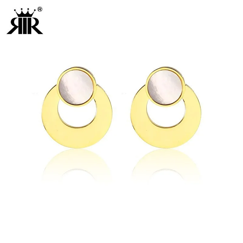 

RIR Fashion Classic Stainless Steel White Opal Gold Earrings Original Stone Earrings For Bridesmaid Gift