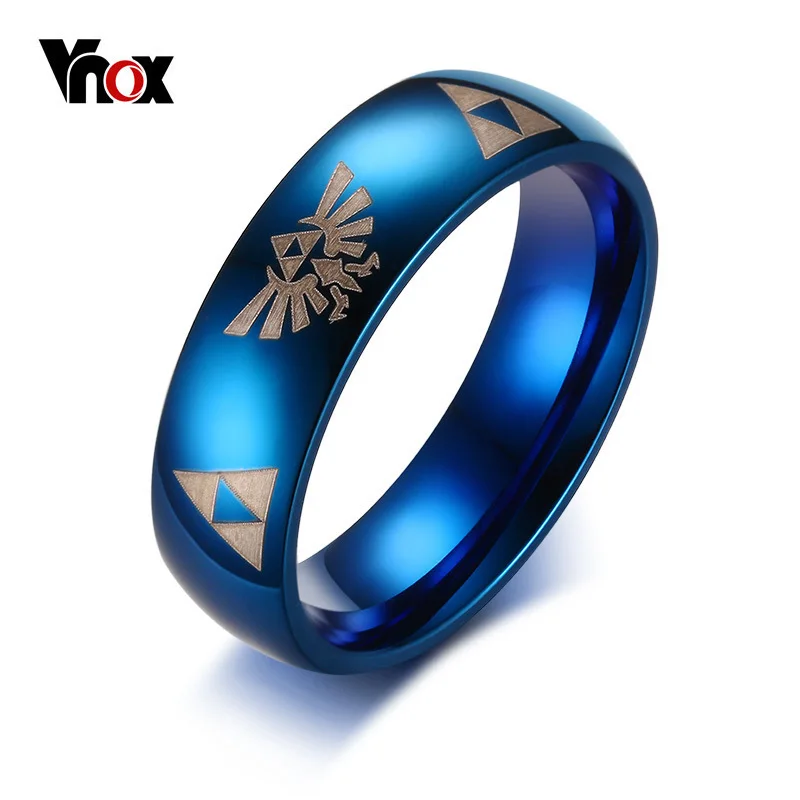 

Vnox Stylish Blue Ring for Men The Legend of Zelda Logo Stainless Steel Boy Party Ring Cool Geometry Male Jewelry