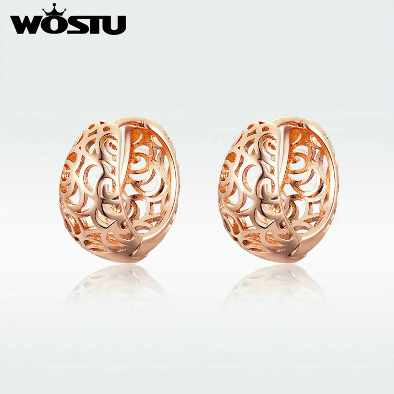

WOSTU Hot Fashion Golden Cutout Stud Earrings For Women Rose Gold Small Earrings Engagement Wedding Luxury Jewelry Gift SDTE140