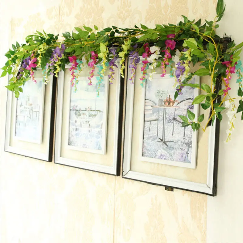 7FT Artificial Wisteria Vine Garland Plants Foliage Outdoor Home Trailing Flower