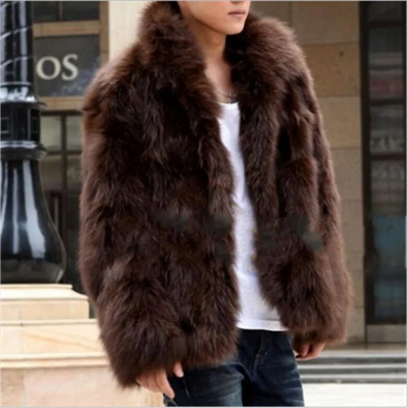 

Winter Faux Fur coat 2019 New Cool Men warm Coat Fashion Brown&black high-end Fox fur coat imitation Fur men plus size S/XXXL