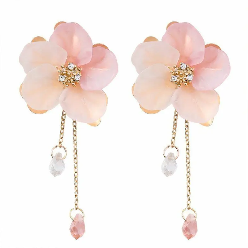 

New Fashion Jewelry Crystal Drop Acrylic Long Earrings Women Gift Dangle Pink Flower Chain Earrings Drop Earing modern Jewelry
