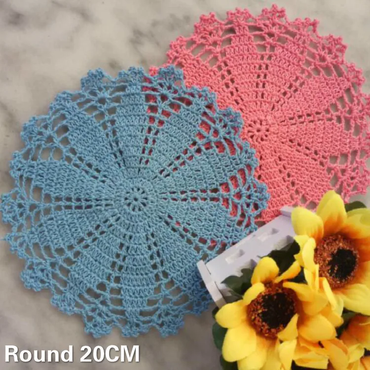 

20CM Round Vintage Dining Doilies Christmas Table Placemat Cup Drink Coasters Set Mantel Individual Mat Wedding Home Table Pads