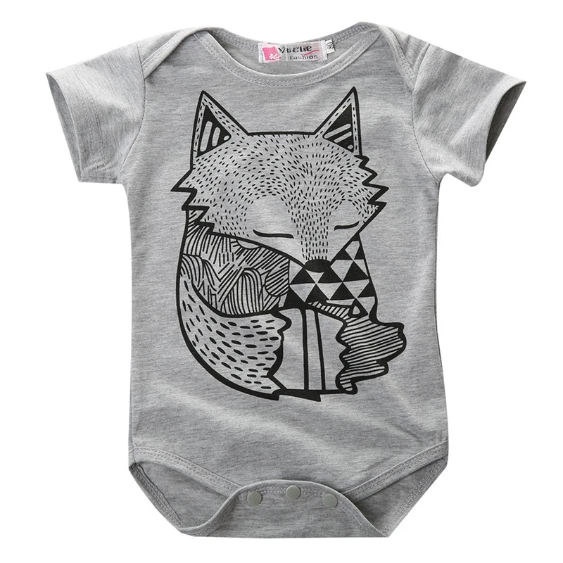 

CANIS 2019 New Unique Toddler Infant Newborn Baby Boys Girls Gray Fox Print Romper Jumpsuit Outfits animal cartoon cute
