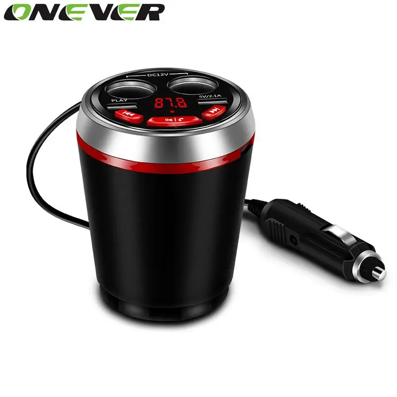 

Onever 3 in 1 Bluetooth FM Transmitter Car Music MP3 Player Hands Free Car Kit Cup Holder Cigarette Lighter 2 USB Power