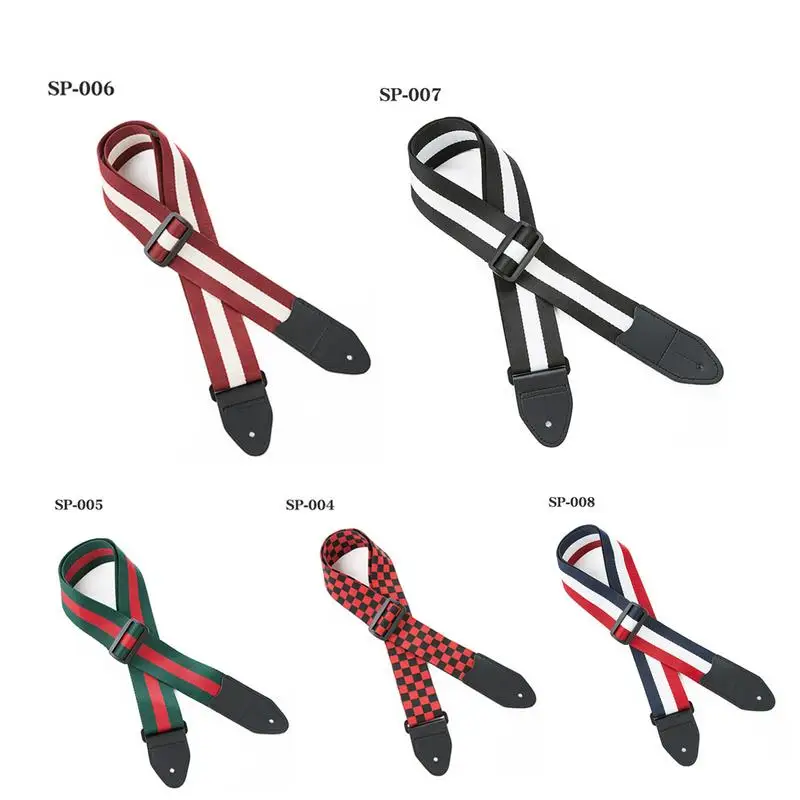 

Adjustable Pure Leather Acoustic Electric Guitar Strap Woven Embroidery Fabrics Leather Ends Strap