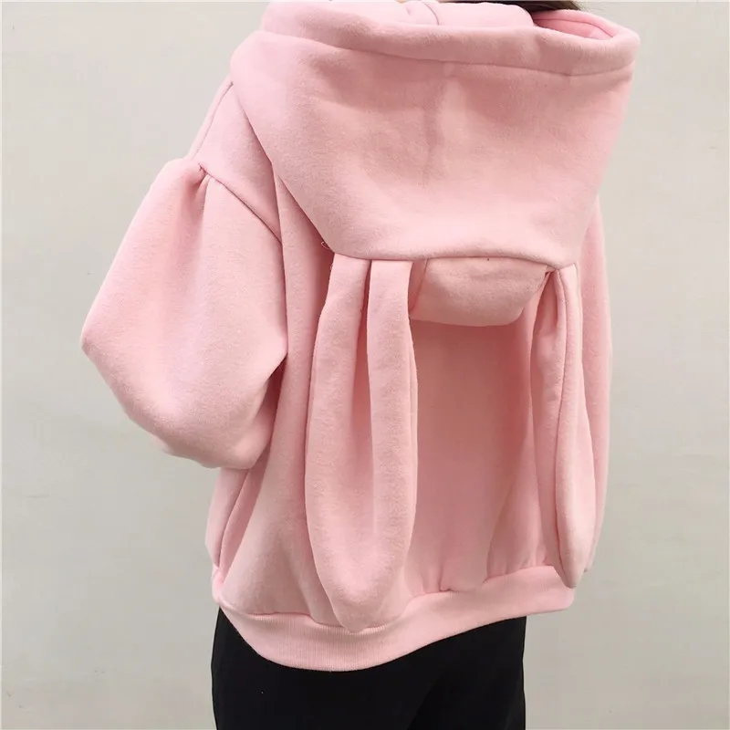 

Kawaii Sweet Rabbit Ears Hooded Sweatshirt Women Embroidery Pink Hoodies Loose Loose Long Sleeve Tracksuits Pullovers Moletom