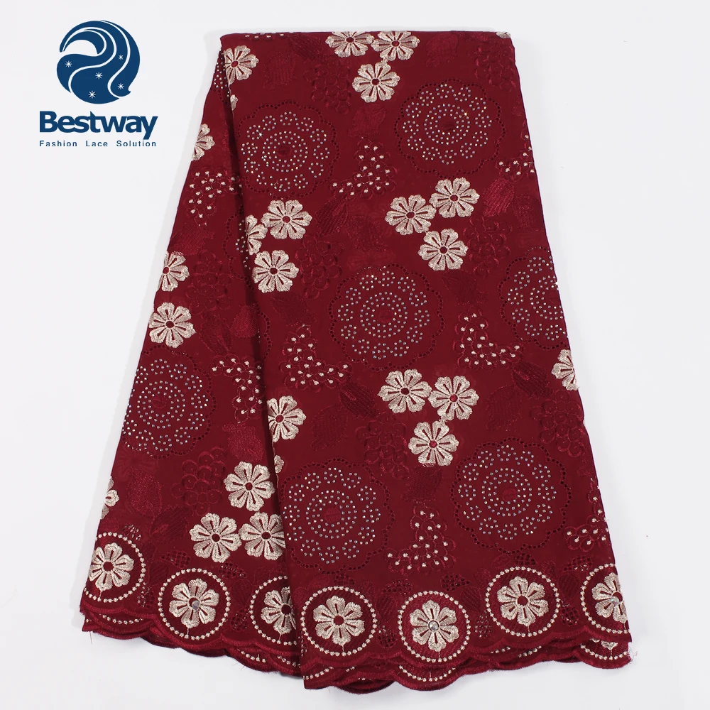 Bestway Swiss Lace Fabric Cotton Voile Million Stone Quality Embroidery African Nigerian Aso Ebi Dress Robe Material | Дом и сад